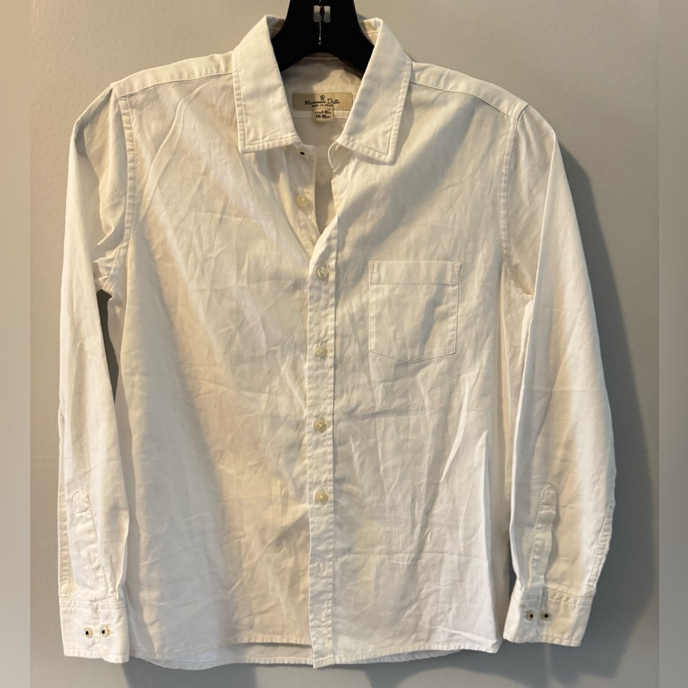 Massimo Dutti Boys White Long-Sleeve Button Shirt